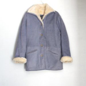 Cooper Collection Blue Suede Leather Winter Jacket Faux Fur Lining Sz L